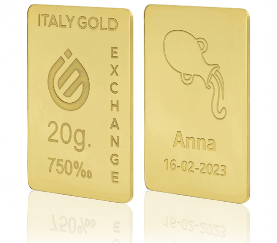 Lingotto Oro segno zodiacale Acquario 18 Kt da 20 gr. IGE GOLD
